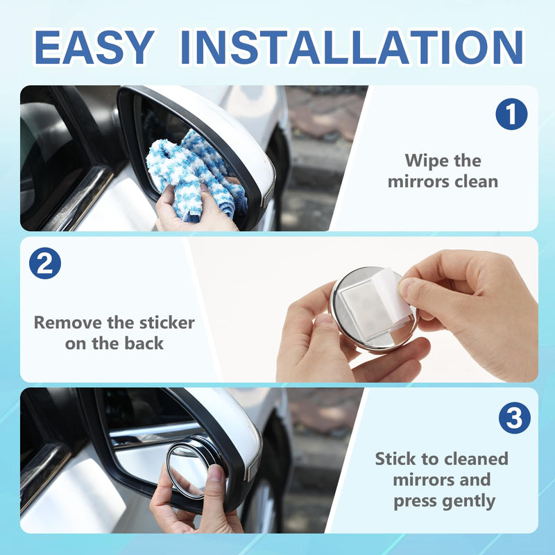 8Pcs Blind Spot Mirrors for Car 1.97’’ Round HD Convex Mirror Angle Adjustable HD Glass Round Side Rear View Convex 360° Wide Angle Side View Mirror with ABS Housing for SUV Trucks Motorcycles