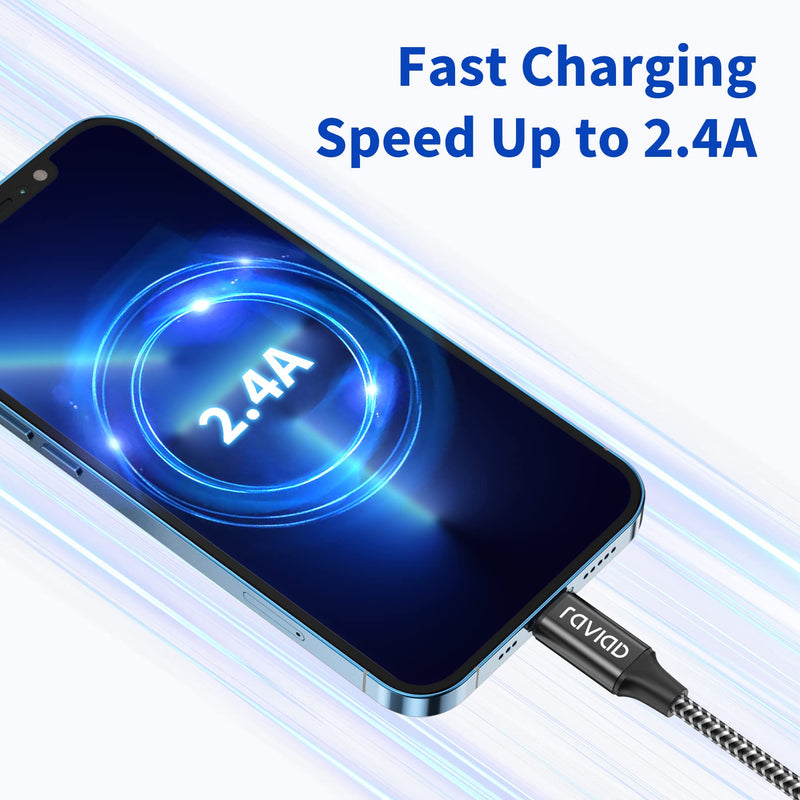 RAVIAD iPhone Charging Cable, Lightning Cable [3Pack 2M] Nylon iPhone Cable Charging Cable for iPhone 13/12/11/Pro/XS/XS Max/XR/X/8/8 Plus/7/7 Plus/6s/6/6 Plus/ 5S/5/SE, Mini/Air/Pro - Black