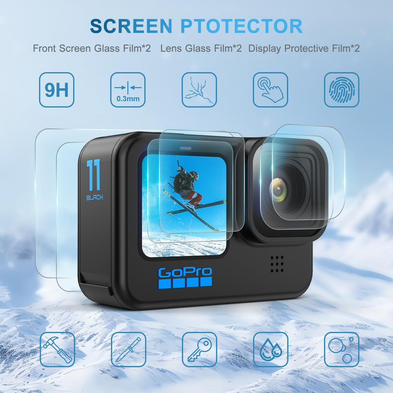 MiPremium Black Silicone Sleeve Case for GoPro Hero 12 11 10 9 Black Cameras with Battery Side Cover, Screen Protectors, Lens Caps & Lanyard – Complete Accessories & Protection Kit Bundle for Go Pro
