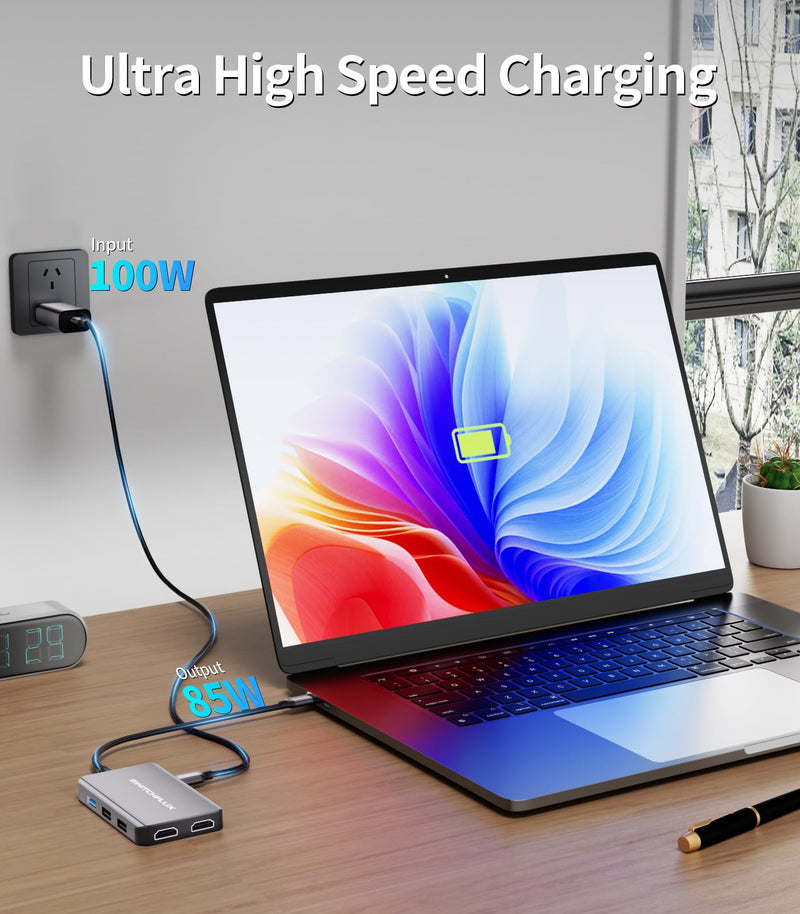 USB C Docking Station Dual Monitors Adapter,6 in 1 USB C Hub for Dual 4K HDMI Display,USB C Hub with 2×HDMI,3×USB Port,100WPD Compatible for MacBook Air/Pro,Dell XPS,and More