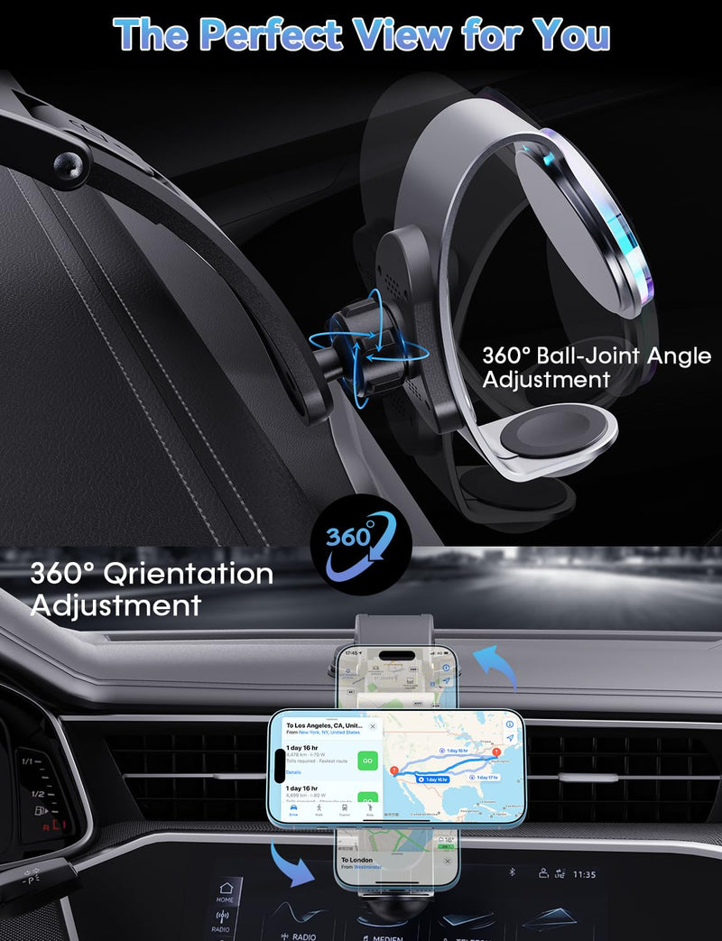 2 in 1 for MagSafe Car Mount Charger Wireless - 18W Aluminum Alloy Magnetic Car Charger with 42.5W Car Power Adapter - Dashboard Car Phone Holder Mount for Apple Watch/iPhone 15/14/13/12/Magsafe Case