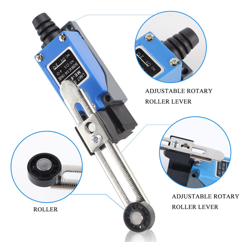 EXLECO 2 Lever Limit Switch Adjustable Limit Switch with 5CM Adjustable Roller Lever 1NO 1NC ME-8108 Limit Switch Self-Resetting Changeover Switch for CNC Router Plasma Electric Control Switch 2 Pieces