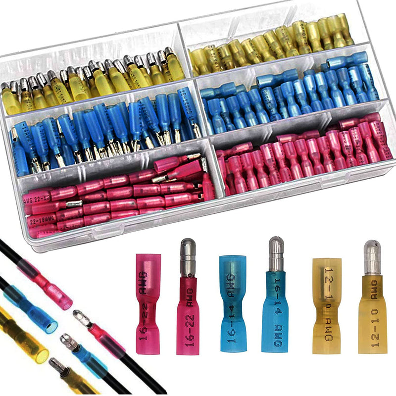 RUNCCI-YUN Pack of 100 heat shrink butt connectors, cable connectors, bullet butt connectors, cable lugs, crimp connectors, automotive waterproof insulated wire terminal (red 40 + blue 40 + yellow 20)