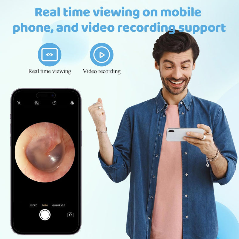 Ear Cleaner with Camera HD 5MP - 6 LEDs | Dimmable LEDs. IP67 Waterproof For adults and children. Wireless App control. 90 minutes. Battery.
