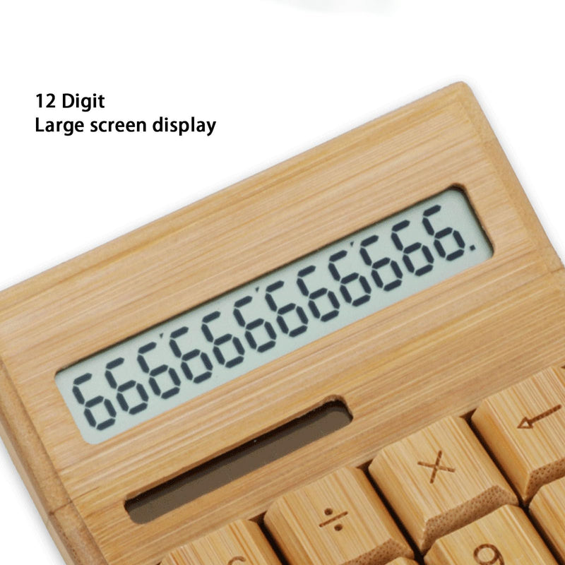 Wooden Solar Calculator, Wooden Desk Calculators with Digits, Basic Standard Function Desktop Calculator with Solar and Battery Dual Powered for Office Home School