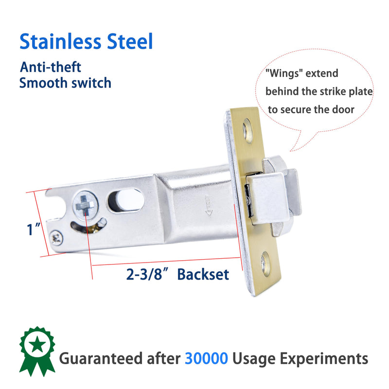 Dontay Pocket Door Privacy Lock, Flush Handles, 2-3/8" Backset, (Bed/Bath) Latch, Recessed Knob, Hardware for 1 3/8” to 2 3/16” Thickness Door (Including Edge Pull, Satin Brass, Square) Square - 2 Pack Including Edge Pull