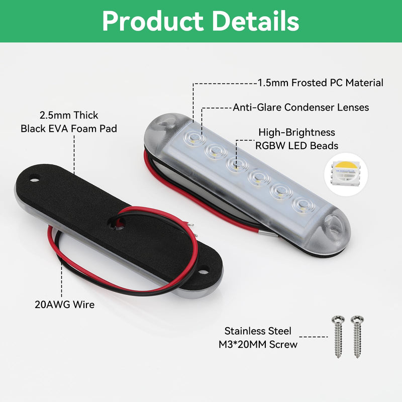 RGBW Boat LED Courtesy Light 12V 4PCS, 4 Inches Marine Courtesy Light Strip, IP67 Waterproof Boat Interior Cabin Lighting for Pontoon Sailboat Bass Yacht Kayak 4 INCH -RGBW Lights Without Switch