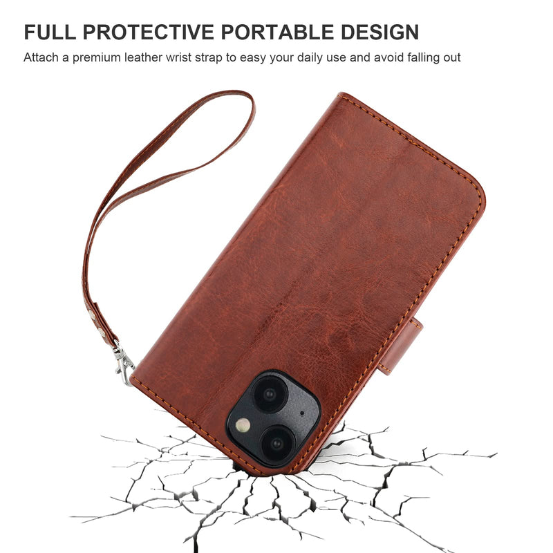 Bocasal Detachable Wallet Case for iPhone 14 RFID Blocking Card Slots Holder Premium PU Leather Magnetic Kickstand Shockproof Wrist Strap Removable Flip Protective Cover 5G 6.1 inch (Brown) Brown