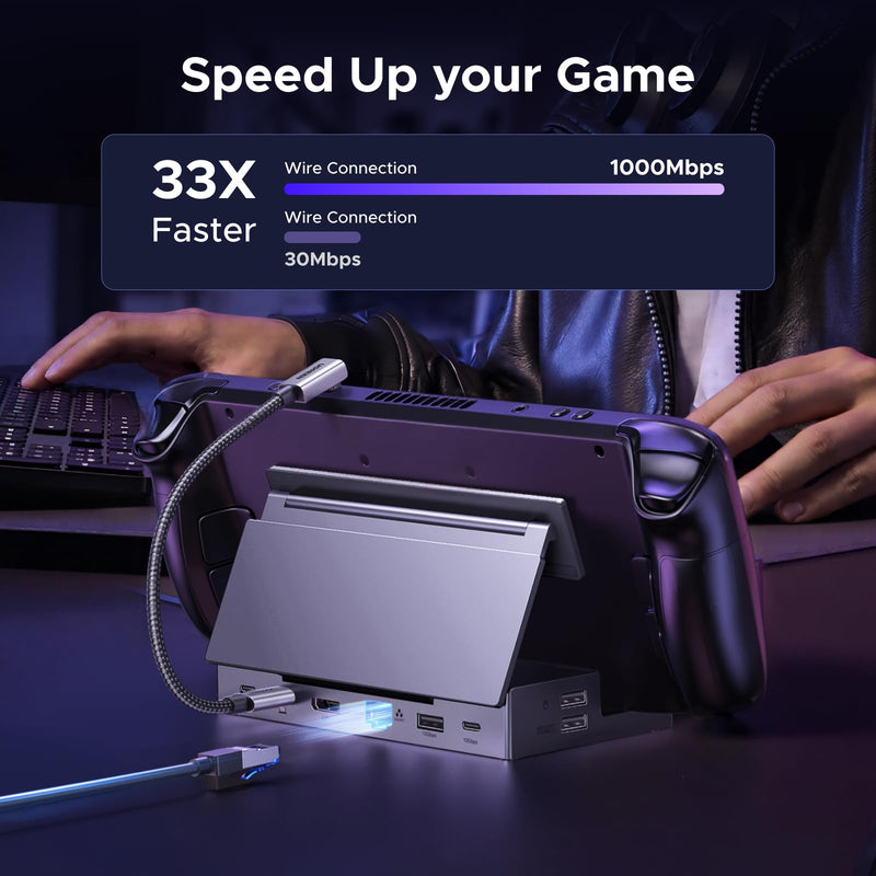 UGREEN Steam Deck Dock 9-in-1 USB C Docking Station with Foldable Stand, 4K@120Hz DP, Gigabit Ethernet, PD 100W, 10Gbps USB A&C 3.2, TF/SD Compatible with Steam Deck, Rog Ally, Rog X, Legion Go etc.