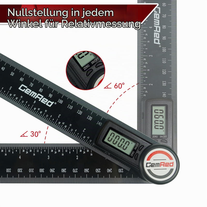 GemRed Digital Protractor with LCD Display, 200 mm Angle Bevel | For woodworking, measurements, construction, decoration and DIY (battery included)