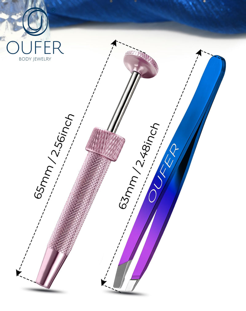 OUFER Piercing Ball Grabber Hinged Clicker Segmen Septum Tool Tweezers Piercing Tools Body Piercing Kit Internal Thread Push Pin Male Thread Assistant Body Piercing Kit for Ear Nose Lip Tool Pink