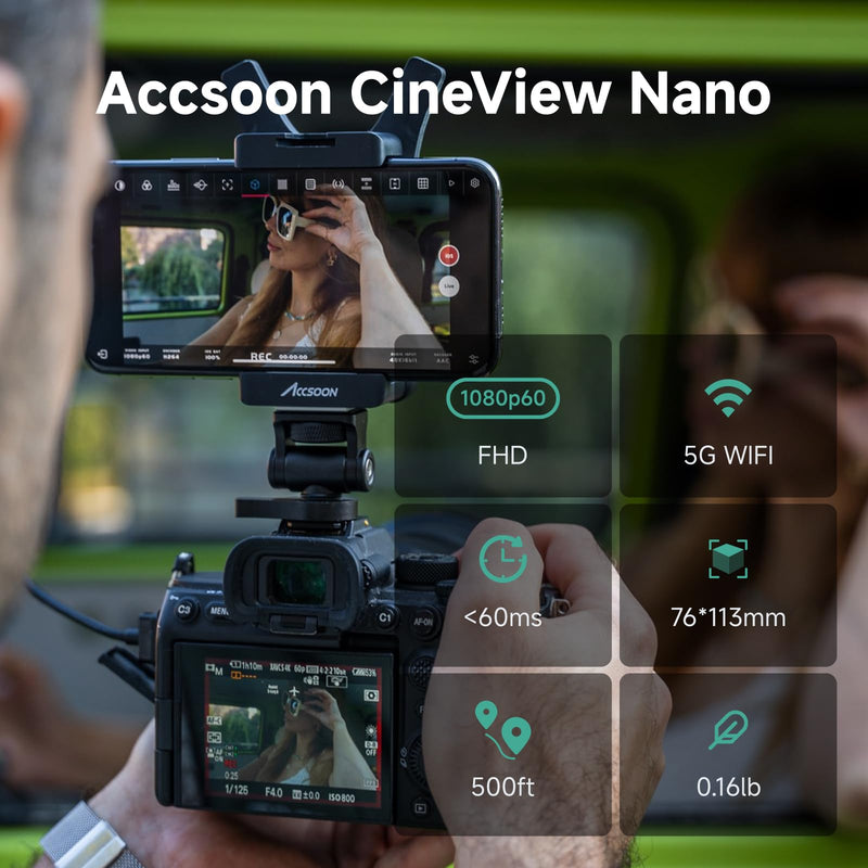 Accsoon CineView Nano Wireless Video Transmitter, HDMI Wireless Camera Transmitter 500FT Range 60ms Latency, Compatible with RS2/RS3/RS3 Pro Stabilizer/Switch/PowerCage, 4 APP Android/iOS Monitoring