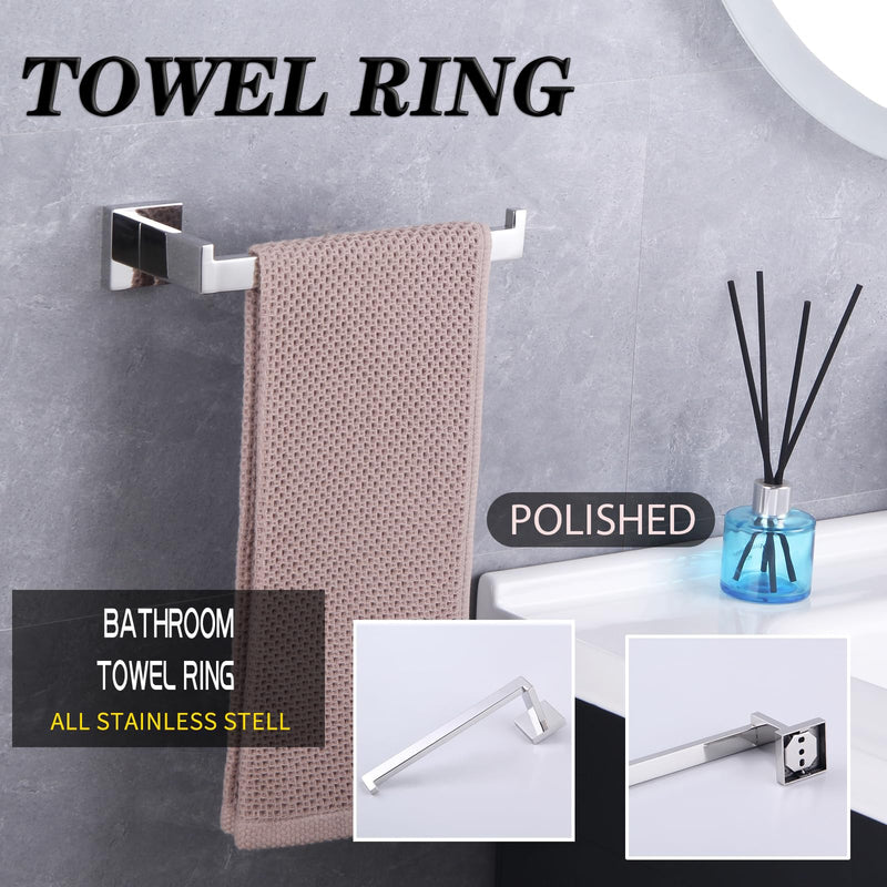 GERZWY Contemporary Stainless Steel Wall Mounted 2-Piece Bathroom Hardware Set - Towel Ring Toilet Paper Holder, Polished Finish FG1656-2JG