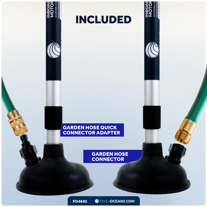 Five Oceans Inboard Motor Muff, Universal Inboard Motor Flusher, Fake a Lake - Black PVC Marine Grade Round Cup Muff, Telescoping Shaft from 18" to 30", Garden Hose Connector & Quick Connect - FO4602