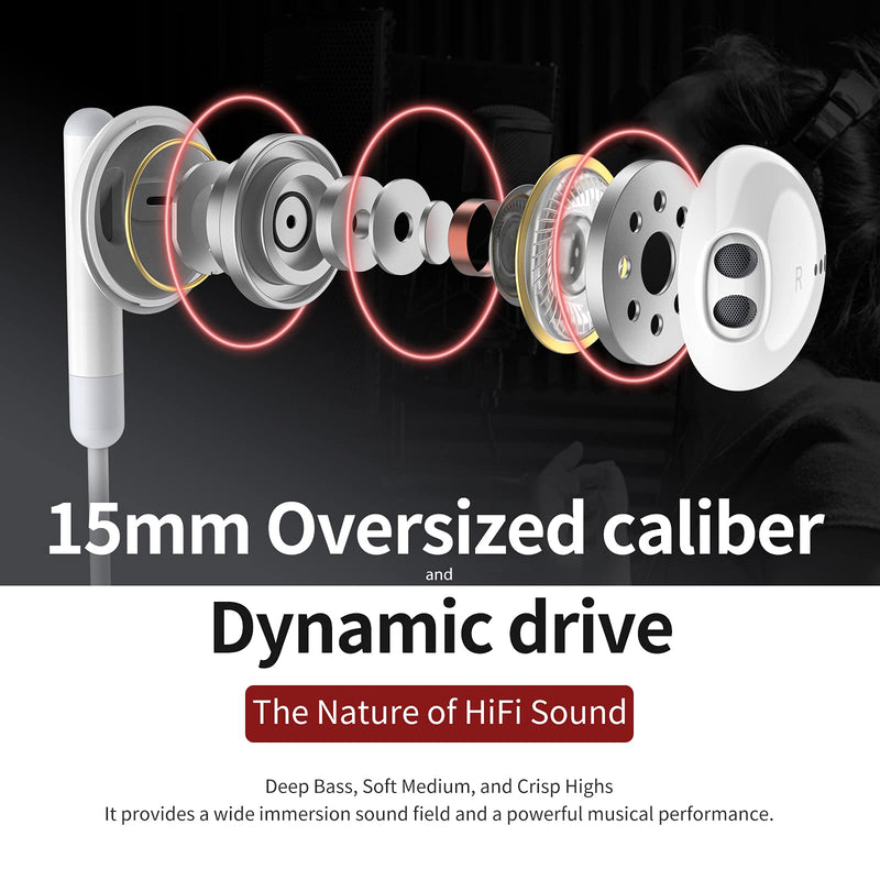 Wired Earbuds with Microphone, Wired Earphones in Ear Headphones HiFi Stereo, Powerful Bass and Crystal Clear Audio, Compatible with iPhone, iPad, Android, Computer Most with 3.5mm Jack White regular