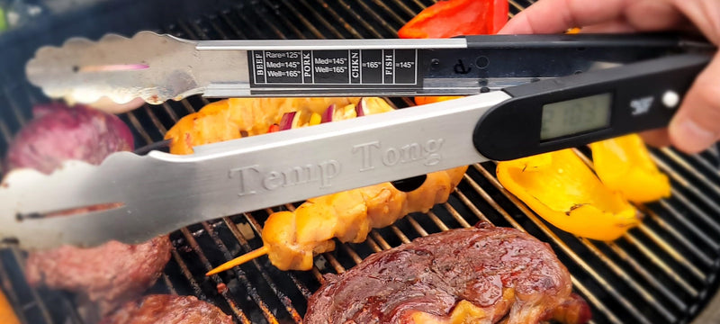 | Tongs Plus Thermometer | FDA Grade Stainless Steel | Great for BBQ or Grilling | Meat Thermometer | Heavy Duty | Silicone Grip
