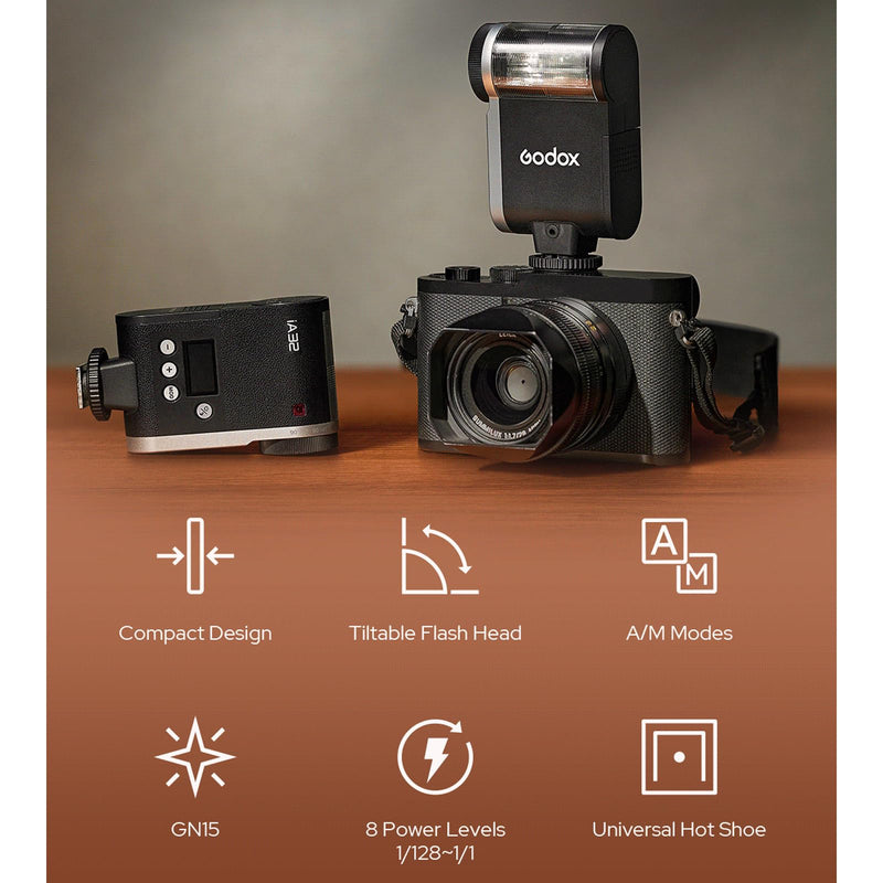 Godox IA32 Mini Camare Flash,Speedlite GN15 with 8 Levels Flash Power 1/128-1/1,S1/S2 Optical Control for Fuji,for Canon,for Nikon,for Sony, for Olympus