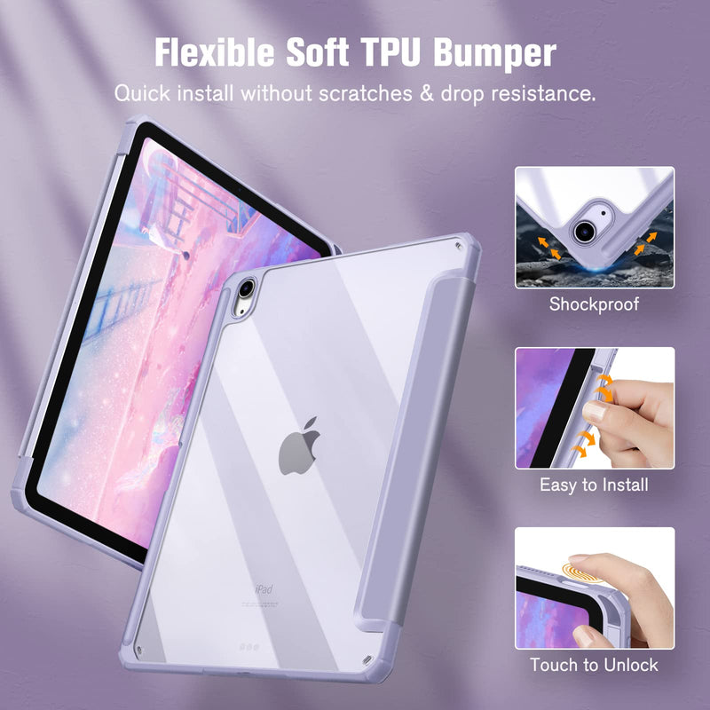 Fintie Hybrid Slim Case for iPad Air 11-inch M2 (2024), iPad Air 5th Generation (2022) / iPad Air 4th Gen (2020) 10.9 Inch -Shockproof Cover with Clear Back Shell & Pencil Holder, Lilac Purple