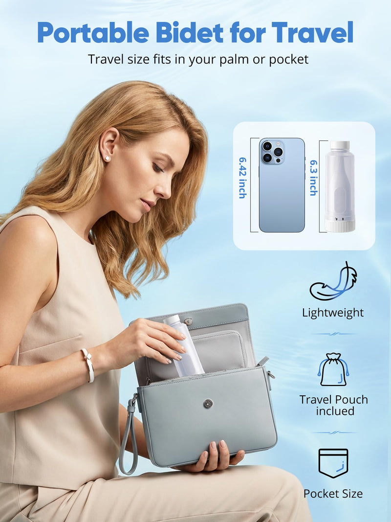 Portable Bidet for Travel – Electric Peri Bottle with Dual Spray Modes, 360° Nozzle, Water Bottle Adapter, USB Rechargeable, Waterproof, Travel Bidet for Postpartum & Personal Hygiene White