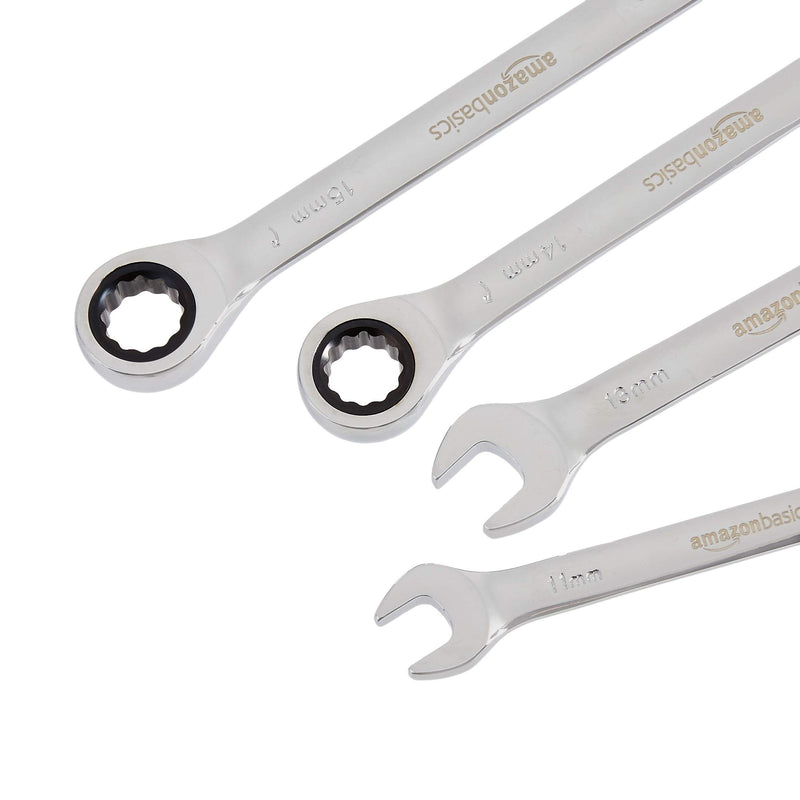 Amazon Basics Ratcheting Wrench Set, Metric, 5 Piece, Black/Silver