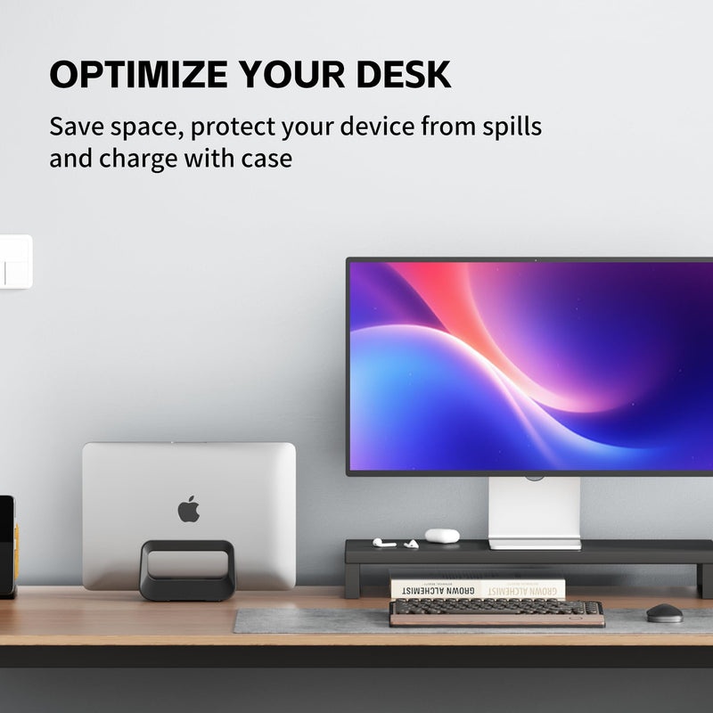 Vertical Laptop Stand for Desk,Plastics Laptop Holder Dock with Silicone Protection,Compatible with All MacBook/Surface/Samsung/HP/Dell/Chrome Book (Black) Single Black