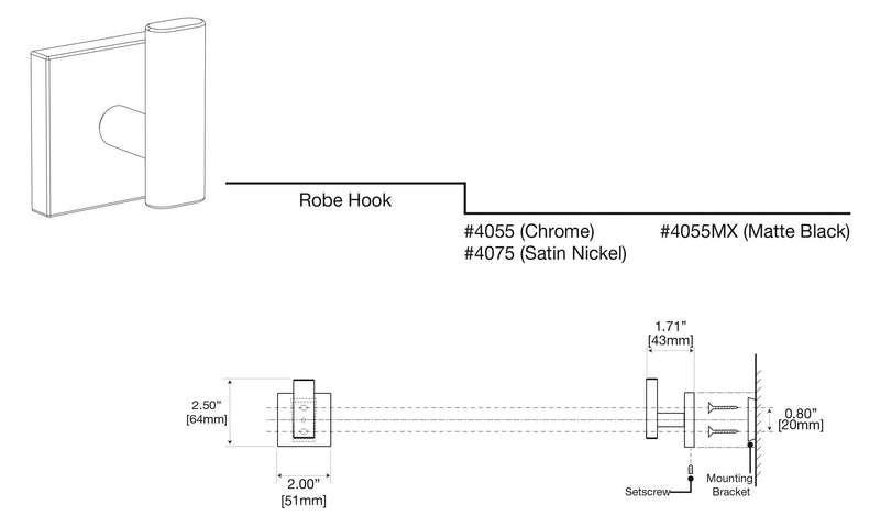Gatco 4075 Elevate Single Robe Hook, Wall Mounted Hook for Bathroom Towels & Robes, Satin Nickel