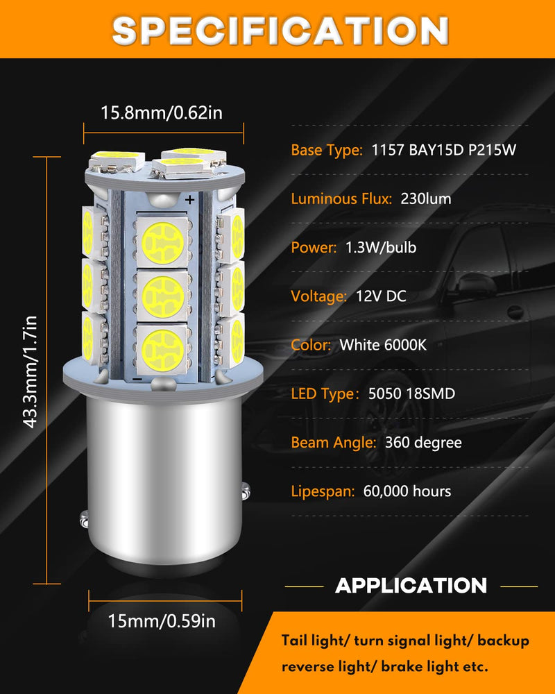 Qoope 1157 LED Bulb White 2357 2057 BAY15D 7528 LED Bulbs Replacement for Brake Tail Backup Reverse Lights, Turn Signal Bulb, RV Camper Trailer 5th Wheel Boat Marine Light (Pack of 10) 1157 18SMD