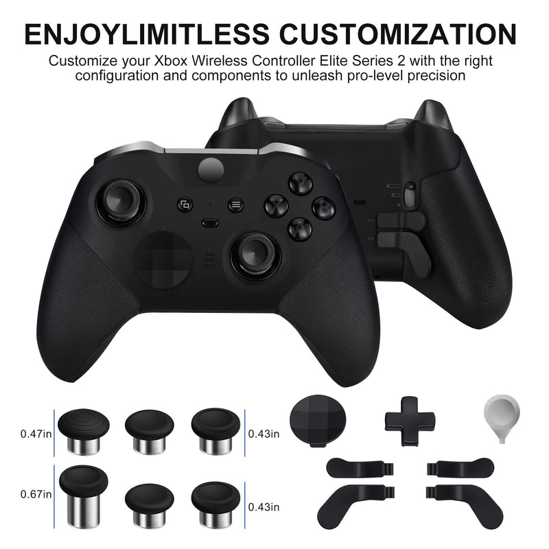 13 in 1 Metal Thumbsticks for Xbox One Elite Series 2, Elite Series 2 Core Controller Parts,Replacement Magnetic Buttons kit Includes 6 Swap Magnetic Joysticks, 4 Paddles, 2 D-Pads, 1 Adjustment Tool Black