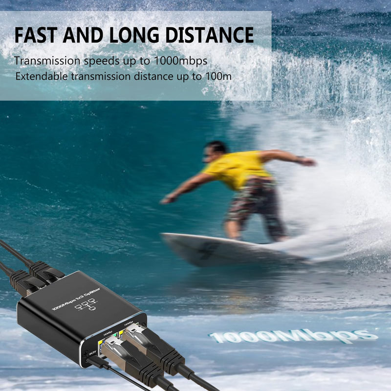 Ethernet Splitter High Speed 1 to 2/3, Gigabit Internet Splitter[3 Devices Simultaneously Networking], LAN Splitter with USB Power Cable, RJ45 Splitter for Cat5/5e/6/7/8 Cable