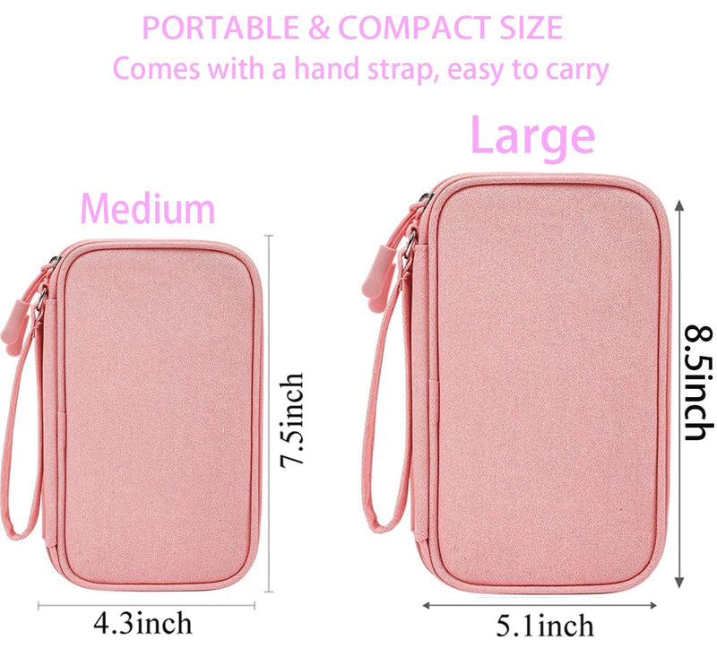 Electronic Cable Organizer Bag, Travel Electronic Accessories Carry Case Portable Waterproof Double Layers Storage Bag for Cable, Cord, Charger, Power Bank, Earphone (Light Pink, Medium) Light Pink