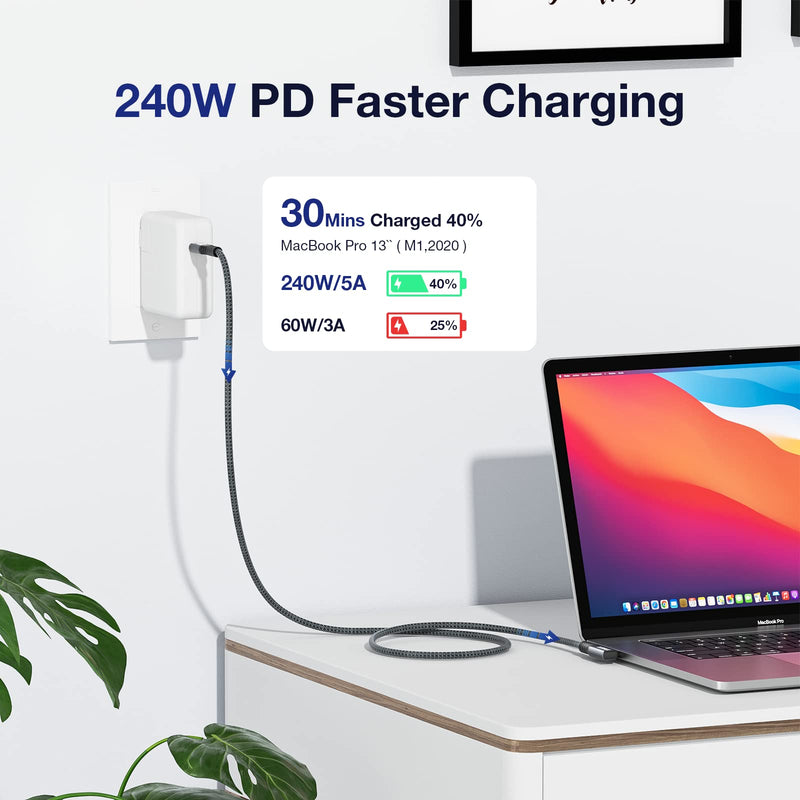 240W USB-IF Certified Thunderbolt 4 Cable, 40Gbps Data Transfer & 8K@60Hz Video Output, Right Angle USB4 Fast Charging, USB C to USB C Cable for iPhone 15 Pro, Laptop, Hub, Docking, Monitor 5FT 240W