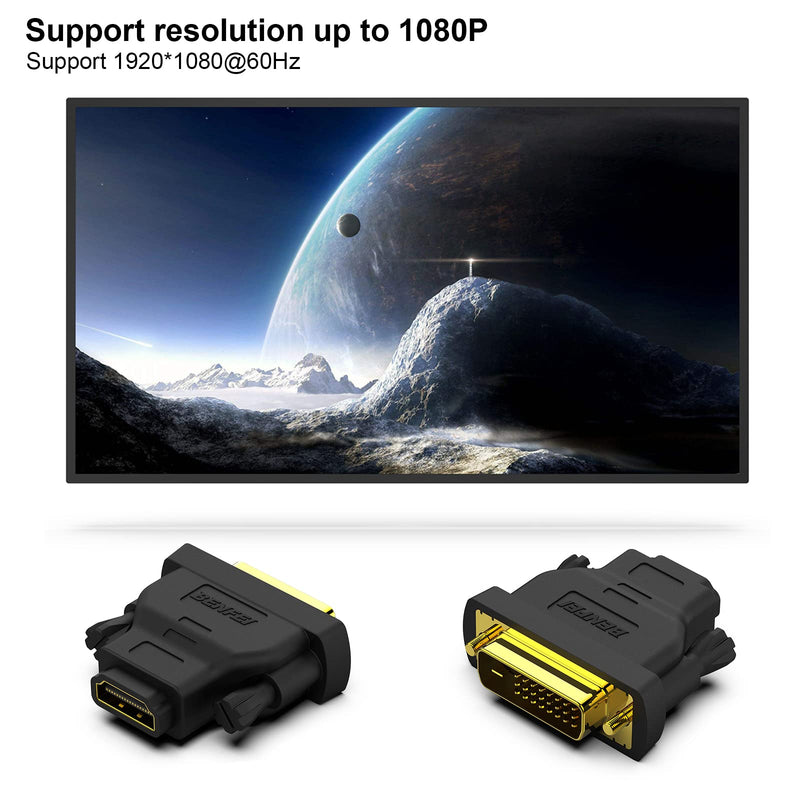 BENFEI DVI to HDMI, Bidirectional DVI (DVI-D) to HDMI Male to Female Adapter with Gold-Plated Cord 4 Pack Adapter DVI M to HDMI F