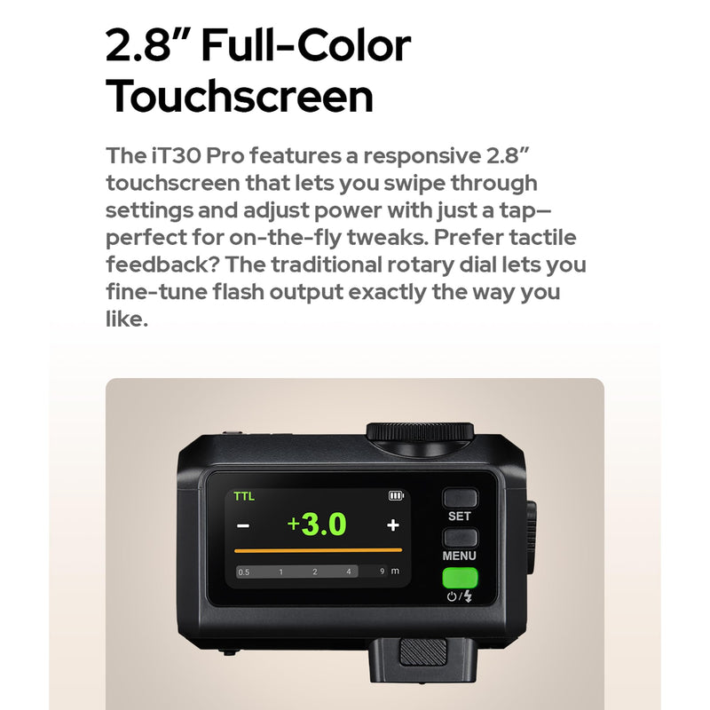 GODOX IT30Pro Sliver TTL Mini Camera Flash Light,Full-Color Touchscreen,2.4GHz X System,Built-in Diffuser and Battery (for Sony) For Sony