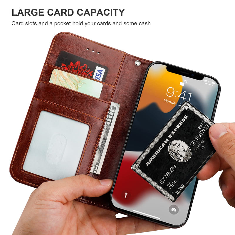 Bocasal Detachable Wallet Case for iPhone 13 RFID Blocking Card Slots Holder Premium PU Leather Magnetic Kickstand Shockproof Wrist Strap Removable Flip Protective Cover 5G 6.1 inch (Brown) Brown