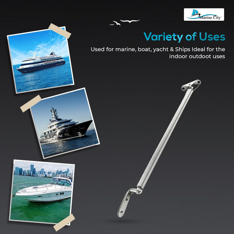MARINE CITY Stainless Steel Strong & Sturdy Gloss Polished Finish Hatch Spring Adjuster with U-Bolt and L-Shape Plate for Lighter Door Cabinet Doors Window Hatches 10-1/4 Inch