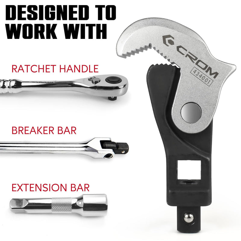 CROM Adjustable Crowfoot Wrench Set - Spring Loaded Wrench – Male & Female Square Drives Work With Ratchet, Breaker Bar, Extension Bar (3 Piece Set (1/4", 3/8", 1/2")) 3 Piece Set (1/4", 3/8", 1/2")