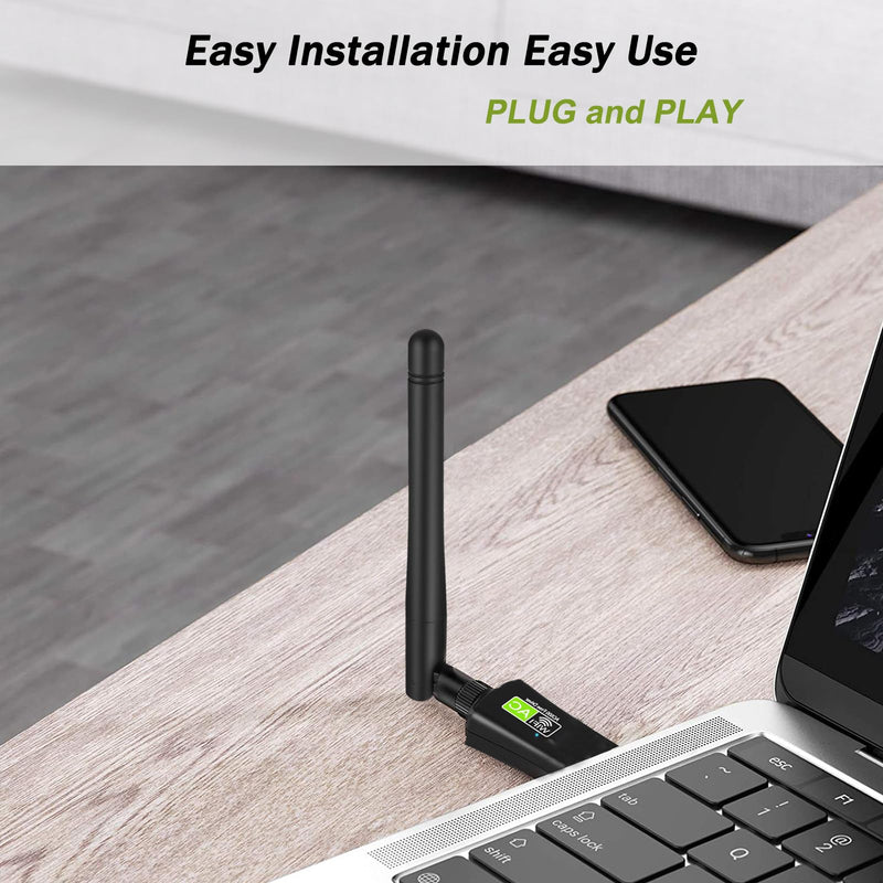 USB WiFi Adapter for Destop PC/Laptop, NETVIP AC600 Dual Band 5GHz/2.4GHz WiFi Dongle with 5dBi Antenna, 802.11ac Wireless Network Card for Windows, CD-Free and Plug & Play 600M green