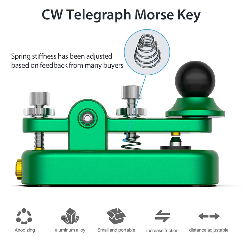Mini CW Key Automatic Morse, Radio HAM Send Telegram Double Paddle Morse Code Key with Aluminum Alloy Body Base Green(S)