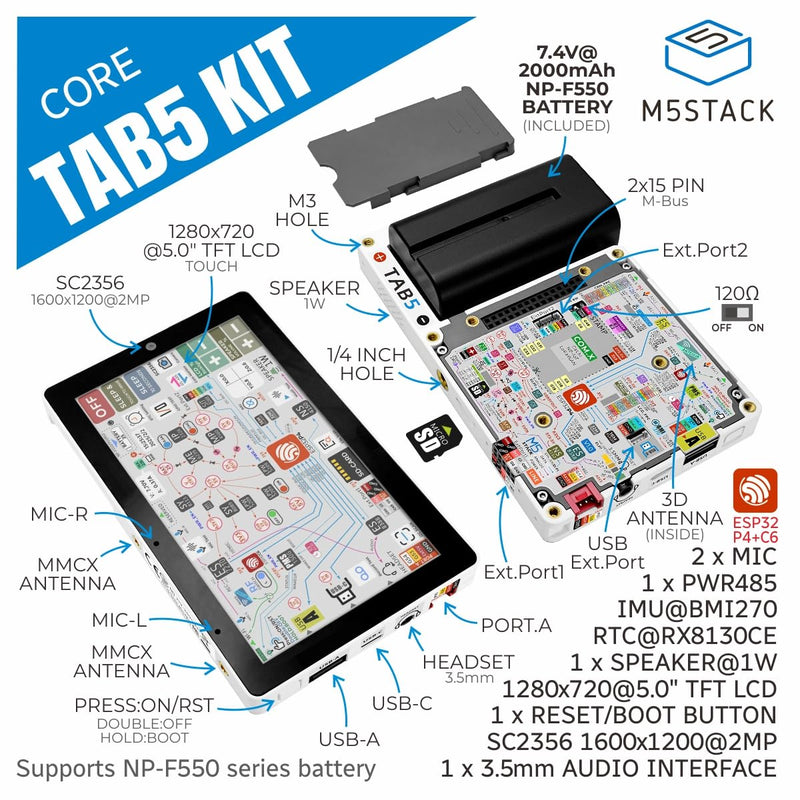 M5Stack Official Tab5 IoT Controller/Development Kit (ESP32-P4) -with Battery