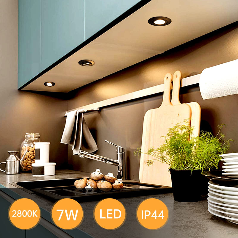 wowatt 5 LED recessed spotlights 230V black 3 levels dimmable 7W IP44 bathroom recessed lights flat ceiling spots 700LM warm white 2800K Replaces 70W halogen spots swiveling round 68mm recessed spots for bathroom warm white - black