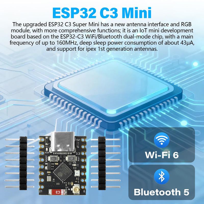Heemol Pack of 2 for ESP32-C3 Mini Development Board with External Antenna Interface WiFi/Bluetooth 5.0 ESP32 Mini Type-C Module, ESP32-C3FN4 Chip for IoT Arduin0 Wearables & Smart Home Upgrade (ESP32 C3 Mini)