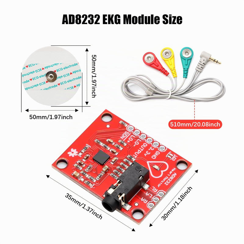 ad8232 ECG Module Kit Binghe AD8232 ECG Measuring Coil Sensor for Heart Rate Monitoring with Dupont Cable Compatible with Arduino