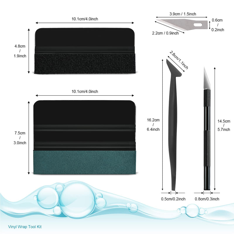 NEWISHTOOL Car Window Tint Installation Kit - Vinyl Wrap Tools With Felt Squeegee, Micro Squeegee, Razor Blade Knife