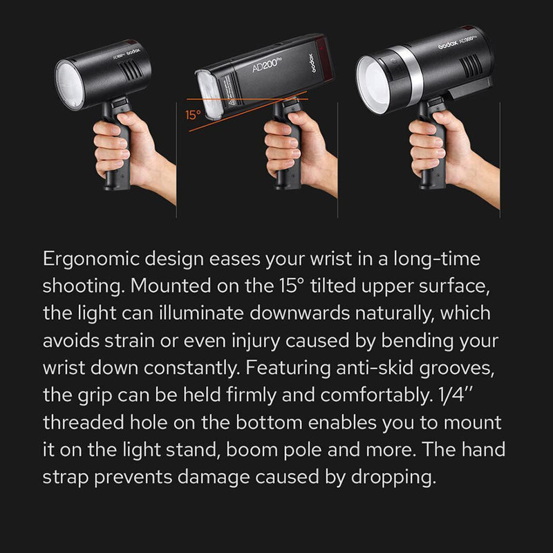 Godox FG-100 Flash Grip, Portable Bracket Handle with 1/4" Screw Speedlite Holder, Compatible for Godox AD300 Pro/AD200 Pro/AD200 Pro II/AD200/AD100Pro and Other Outdoor Flash/LED Light