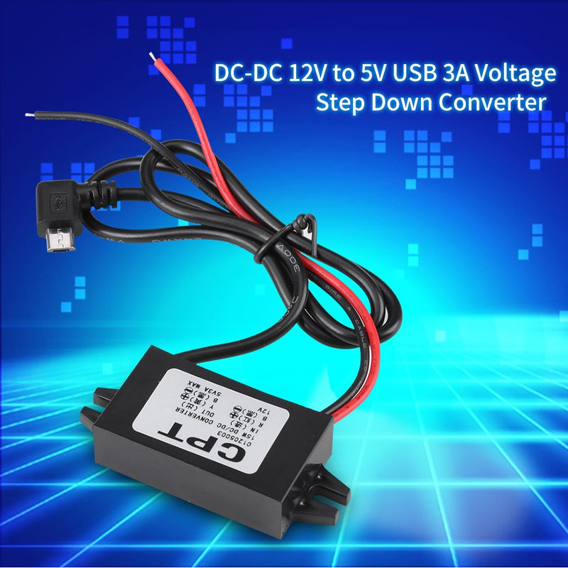 DC-DC 12V to 5V 3A Micro USB Converter Voltage Regulator for Car Voltage Converter