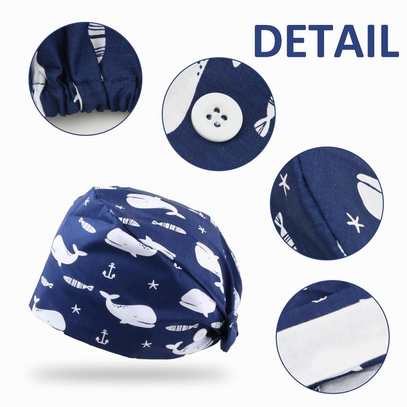 Surgical Cap Cotton Exfoliating Hat with Sweatband and Buttons Surgical Hat Dust Cap Adjustable Bandana Cap Chef Hat for Men and Women