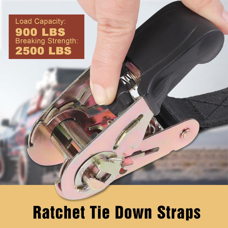 Endless Ratchet Strap, Black Ratchet Straps Heavy Duty Tie Down Straps 1 Inch Simple Strap for Motorcycles, Trailer, Kayak, Cargo, Roof Rack (1in x 8ft-2pcs) 1in x 8ft-2pcs