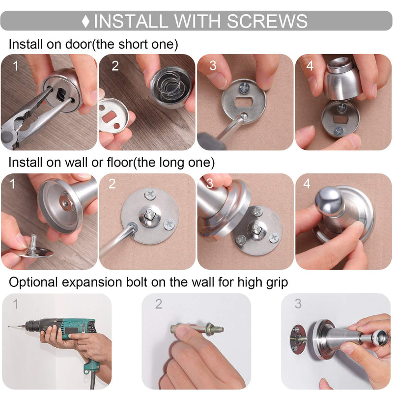 Blulu 4 Pack Magnetic Door Stopper Soft-Catch Stainless Steel Magnetic Door Catch Heavy Duty Wall Mounted & Floor Mounted Doorstops Holder for Keeping Open, Silver