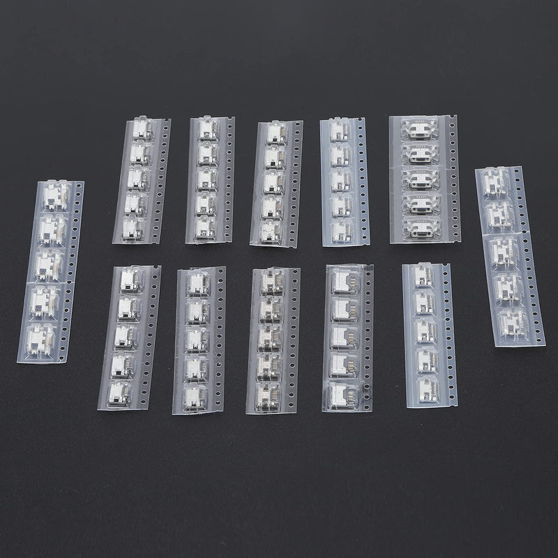 USB SMD connectors, 12 types, 60 pieces, stainless steel micro USB connectors, solderable, stable and trouble-free