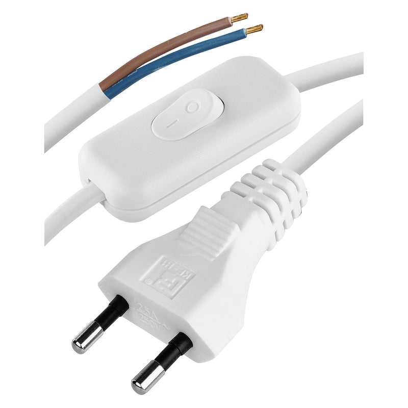 EMOS power cable/power cable/replacement cable/connection cable with switch, 3 m, Euro plug, for lights, lamps, single bulbs